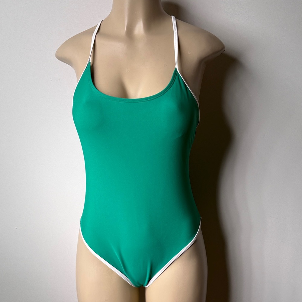 Xhilaration Teal Green One-Piece Swimsuit with White Trim